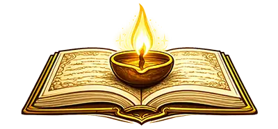 Pinpotha Buddhist Digital Merit Book — Oil lamp on sacred book symbolizing merit and wisdom